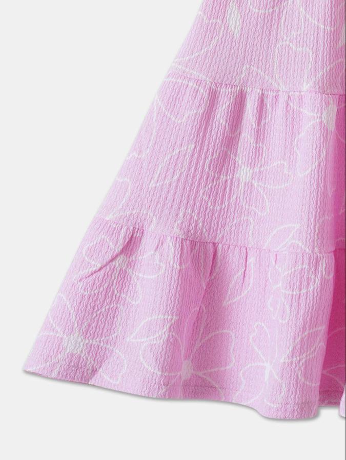 R&B Pink Floral Printed Girls Short Sleeves Dress