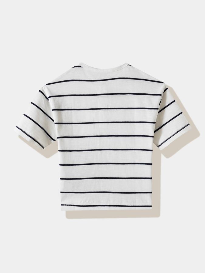 Boys Cotton Regular Fit Henley Striped T-shirt