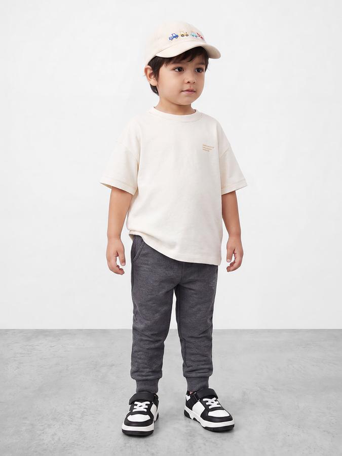 R&B Boys Charcoal Printed Pure Cotton Mid Rise Joggers