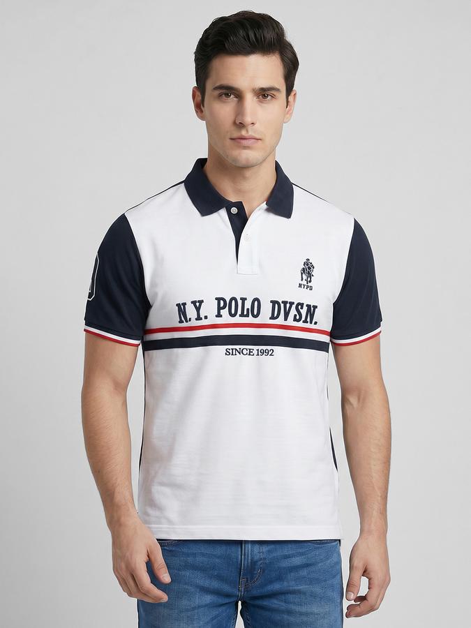 R&B White Typography Men Polo Collar Regular Fit Short Sleeves T-Shirt 