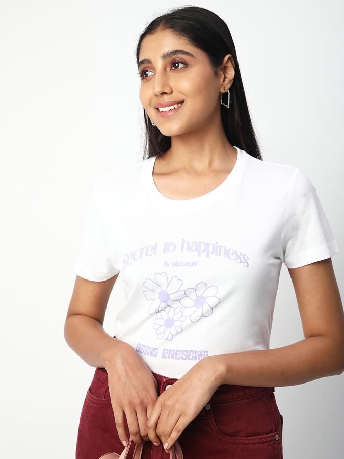 Women Cotton Regular Fit Round Neck Graphic T-shirt
