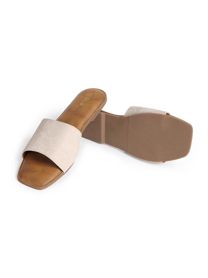 R&B Nude Women PU Solid Flat Sandals 