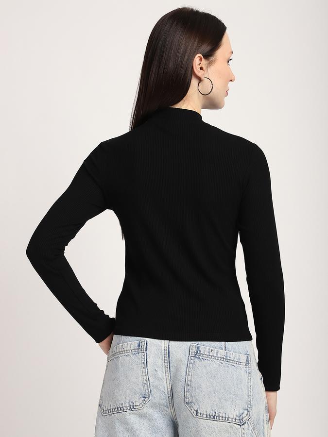 Women Cotton Slim Fit Mock Neck Ribbed Top