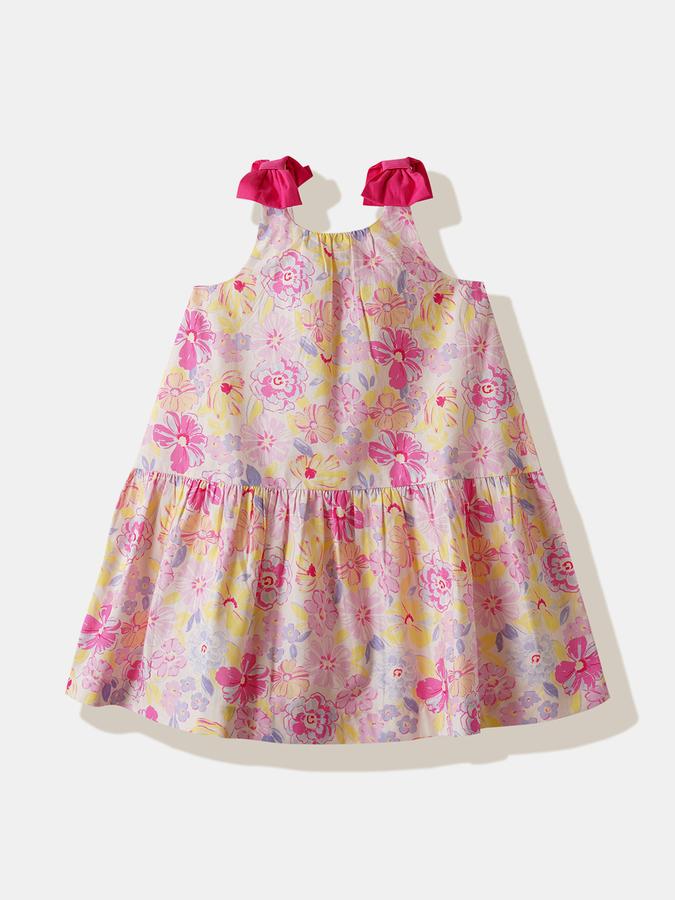 Girls Cotton A-Line Round Neck Floral Dress