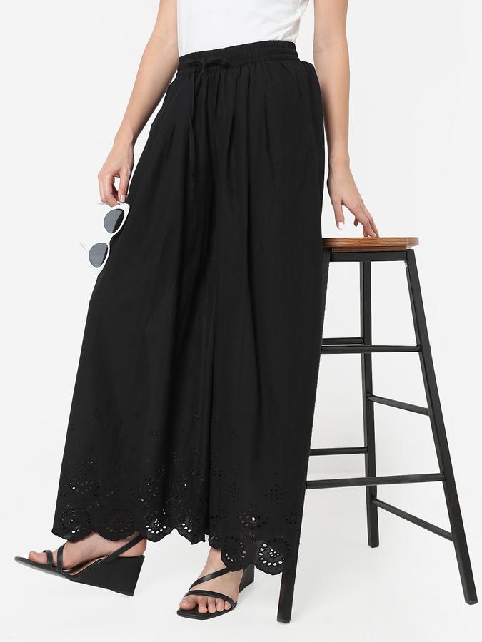 Women Cotton Palazzo Drawstring Embroidered Trousers