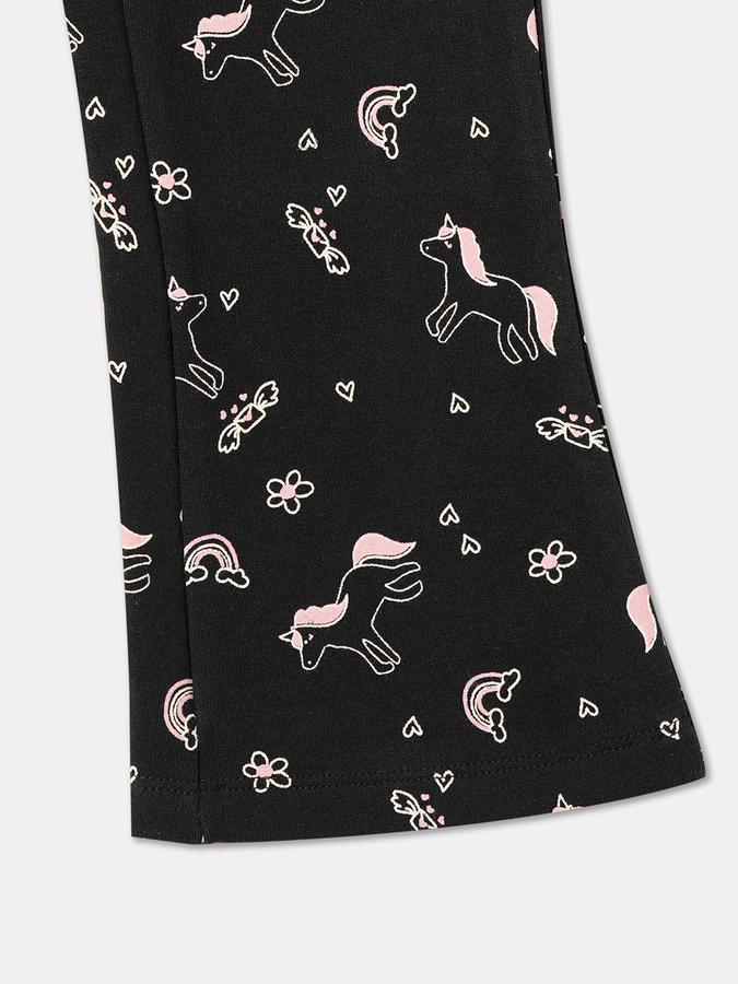 Girls Cotton Blend Flare Fit Elastic Waist Graphic Leggings