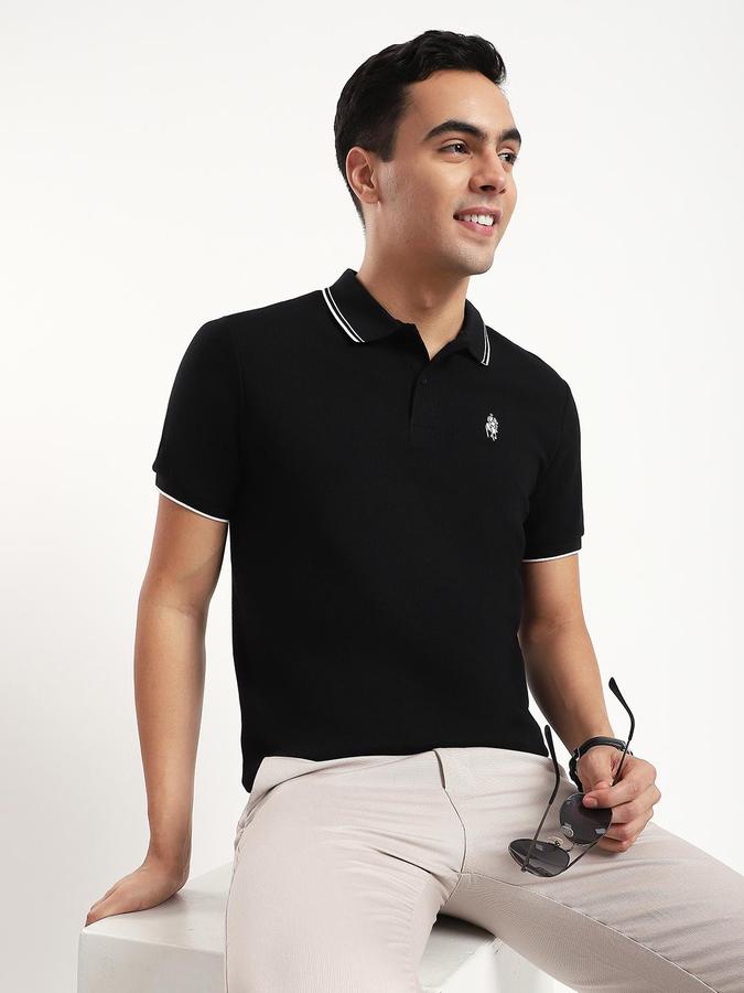 R&B Men Black Solid Short Sleeves Polo Tshirt