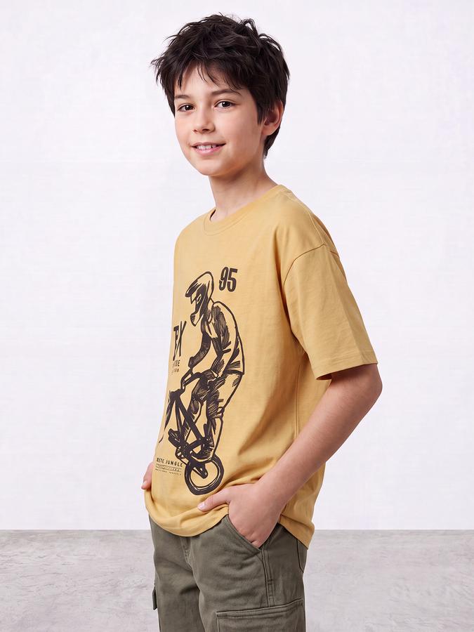 R&B Boys Mustard 3D Graphic Print Drop-Shoulder Sleeves Tshirt