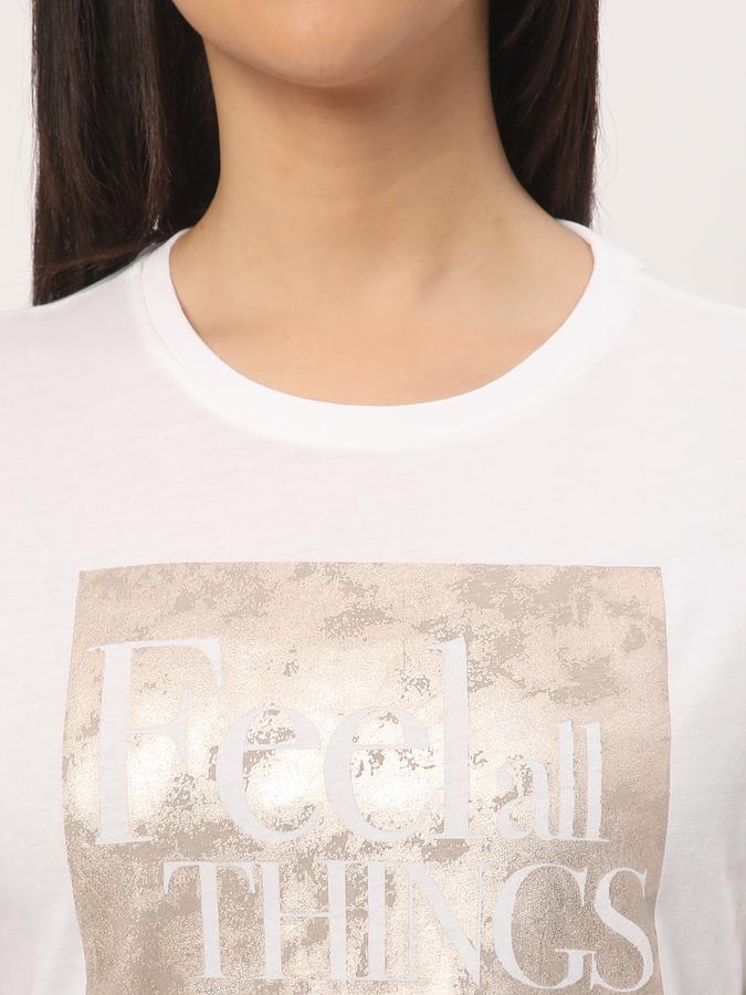 Women Typographic Print Regular Fit Round-Neck T-Shirt image number 3
