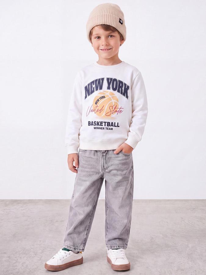 R&B Boys Ivory Bold Graphic Round Neck Long Sleeves Regular Fit Sweatshirt