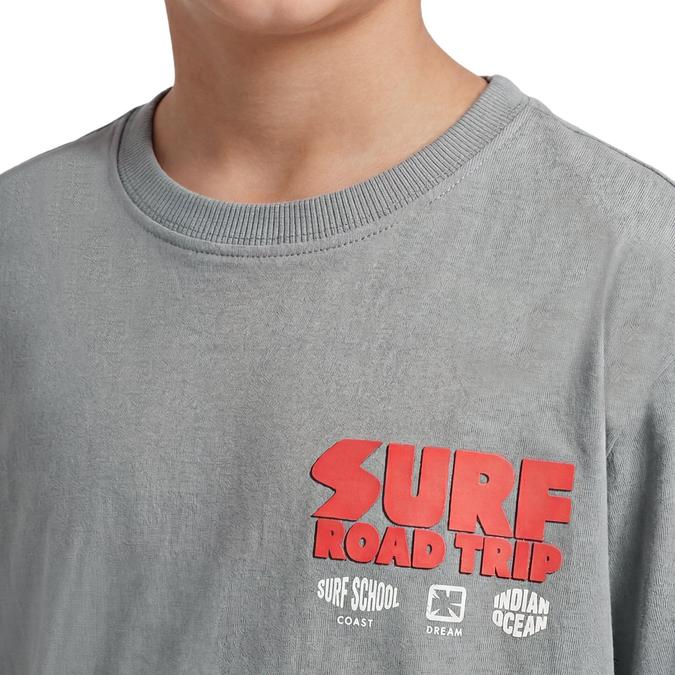 R&B Boy Grey Cotton Printed Round Neck T-Shirt