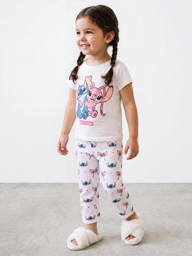 R&B Girls White Pure Cotton Stitch & Angel Print T-Shirt & Pant Night Suit
