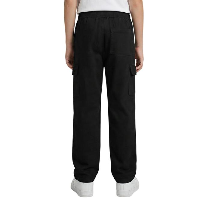 R&B Black Solid Boys Regular Fit Cargo Styles Trousers