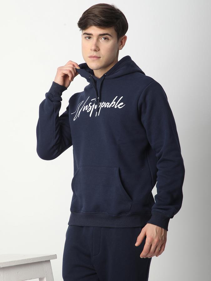 Men Fleece Regular Fit Hooded Graphic Sweatshirt