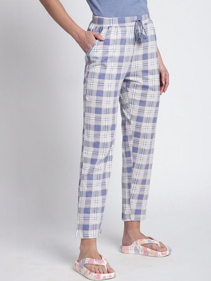 R&B Women Blue Checked Regular Fit Trousers
