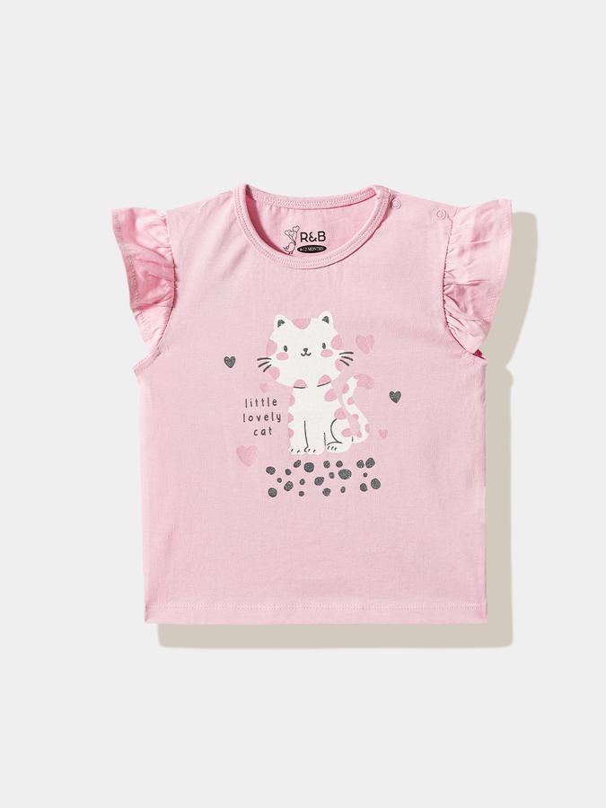 Girls Cotton Regular Fit Crew Neck Graphic T-shirt