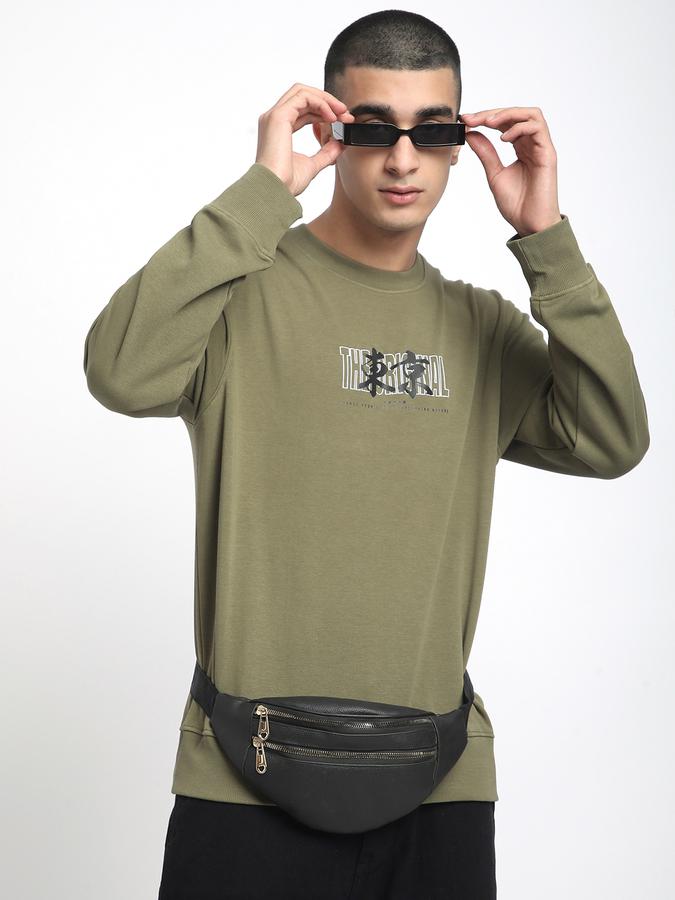 Men Cotton Blend Regular Fit Crew Neck Graphic Sweatshirt