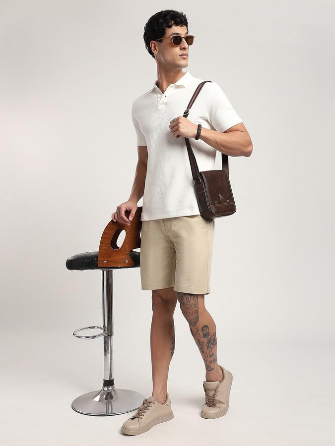 Men Cotton Blend Regular Fit Drawstring Solid Shorts