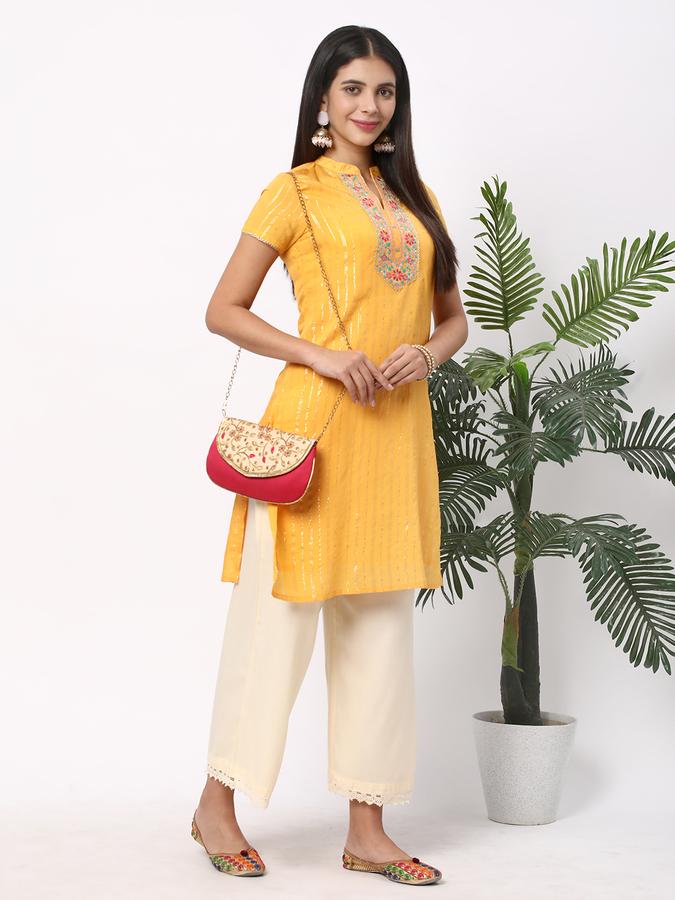 R&B Women's Mustard Embroidered Kurta