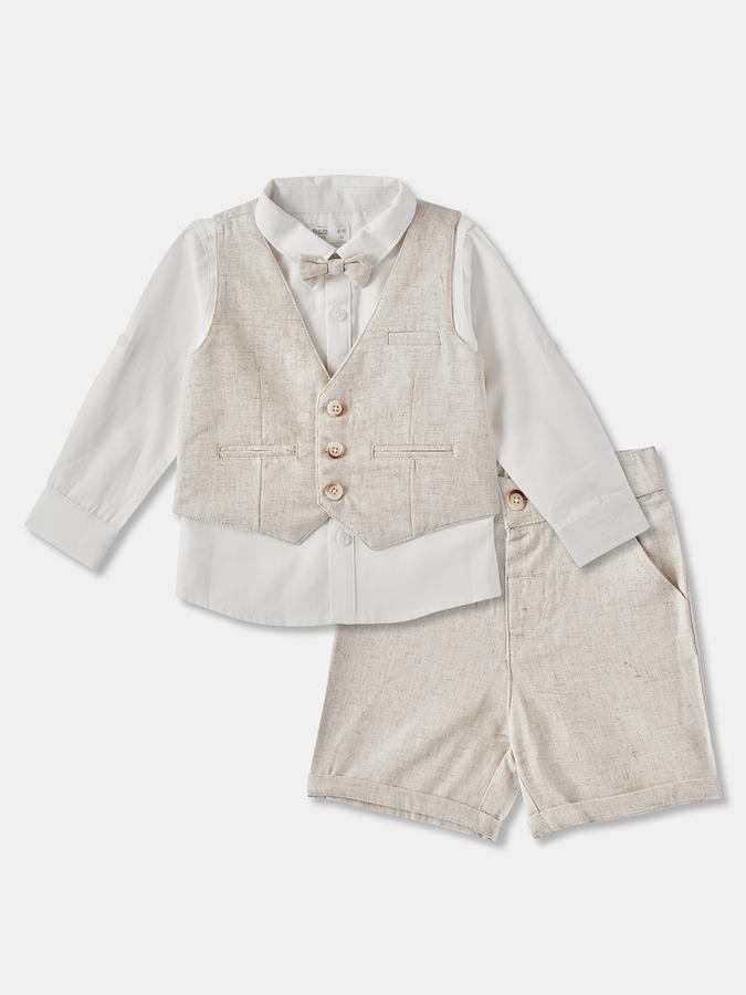 Boys Solid Full Sleeves Shirt with Shorts Fashion Set