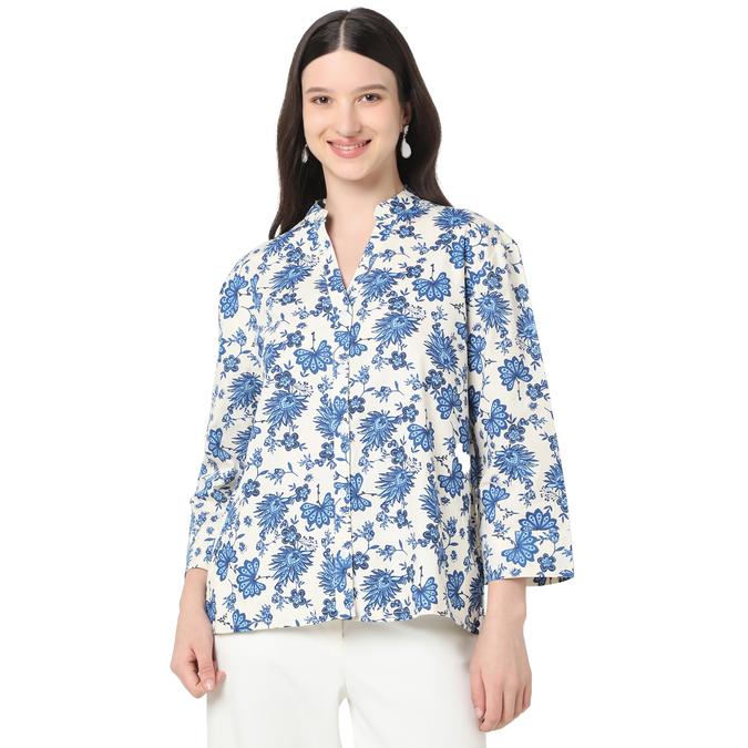 R&B Women Dark Blue Floral Print Shirt
