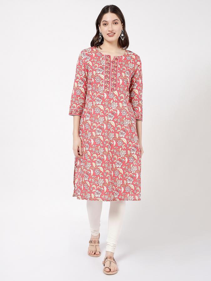 Women Cotton Regular Fit Round Neck Printed Kurta