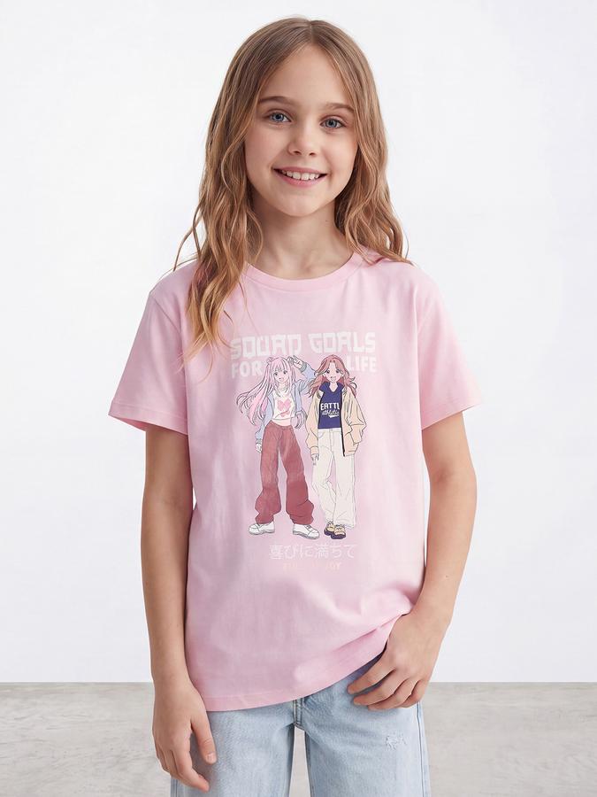 R&B Girls Pink Kawaii Graphic Print Short Sleeves Tshirt