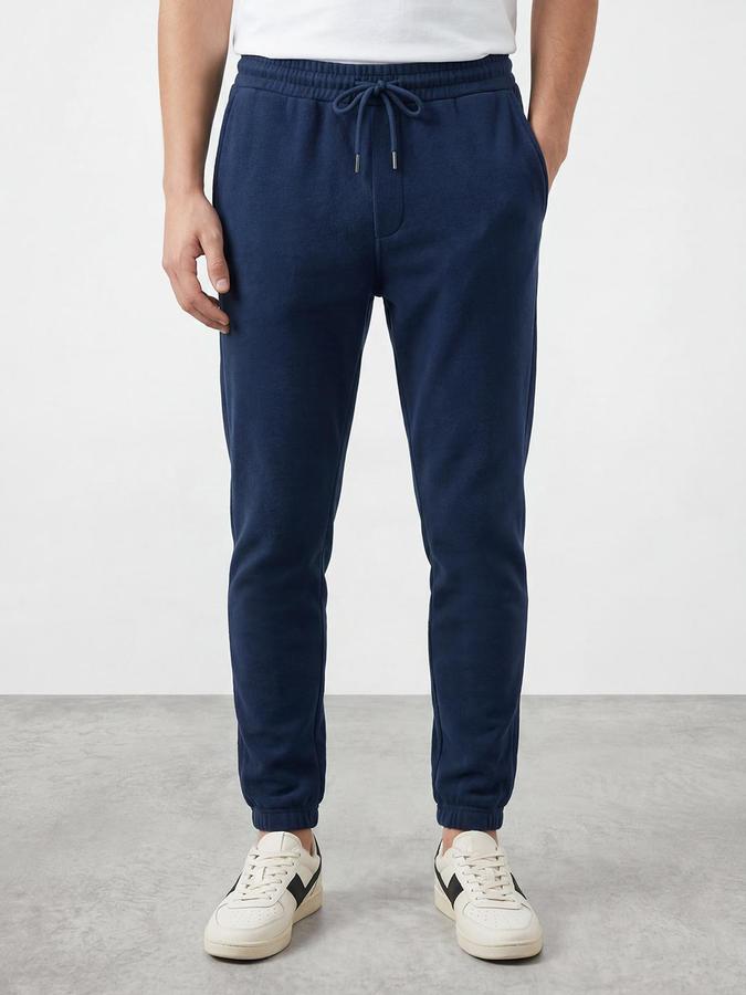 R&B Men Blue Regular Fit Solid Track Pants 