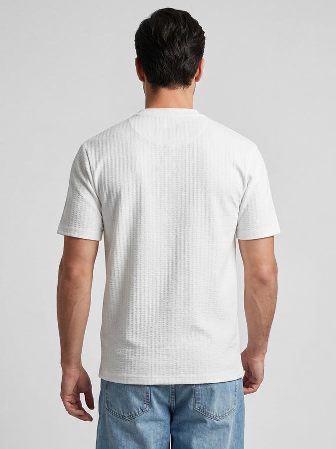 R&B Off White Self Design Men Round Neck Regular Fit Short Sleeves T-Shirt 