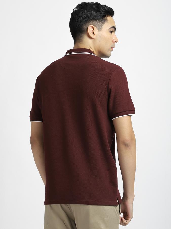 Men Cotton Blend Regular Fit Polo Neck Textured T-shirt