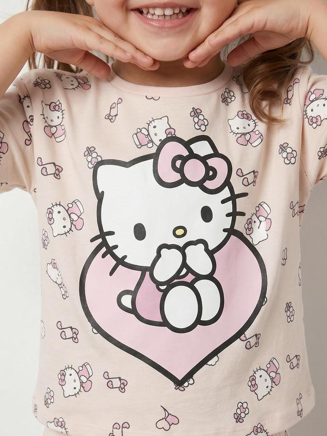 R&B Pink Girls Printed Short Sleeves Clothing Set