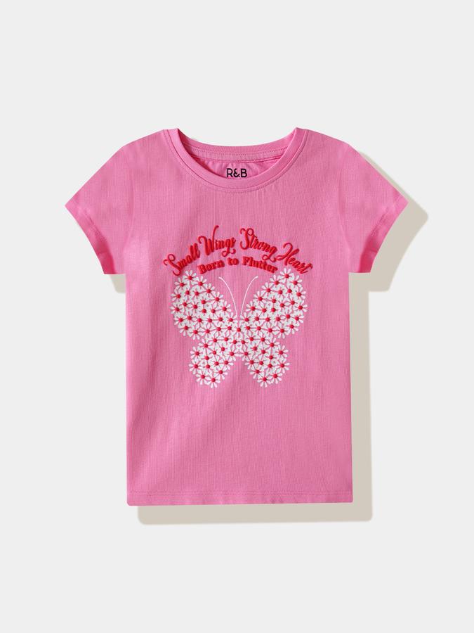 Girls Cotton Regular Fit Crew Neck Graphic T-shirt