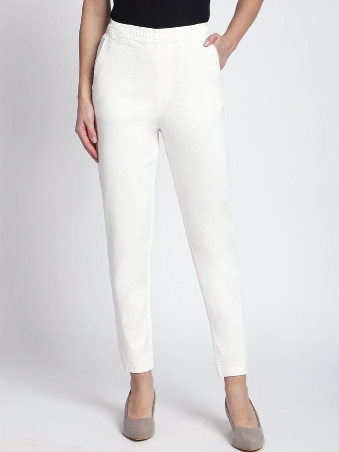 R&B Women Ivory Solid Regular Fit Trousers