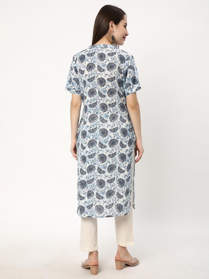 Women Cotton Regular Fit Mandarin Collar Printed Kurta