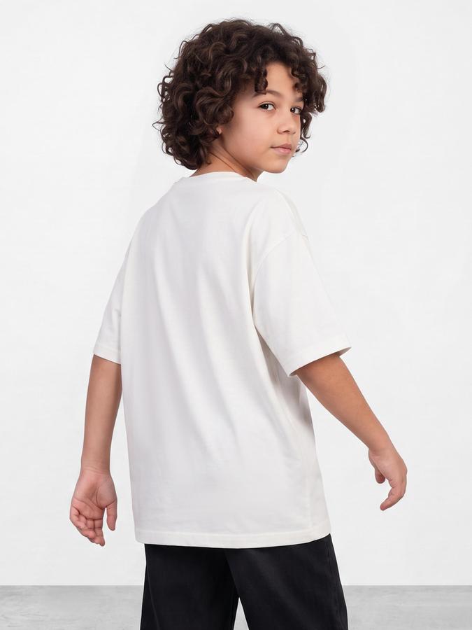 R&B Boys White Graphic Print Short Sleeves Round Neck Pure Cotton T-Shirt