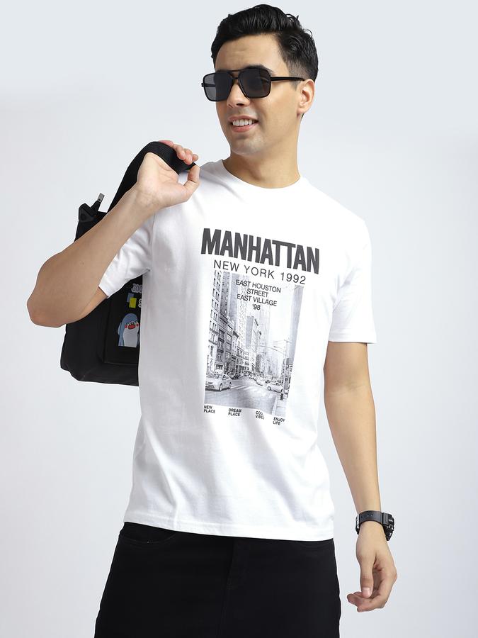 R&B Men's White Printed T-Shirt