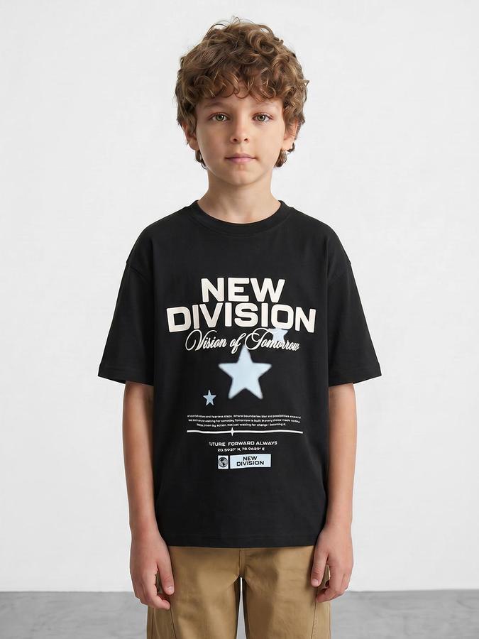 R&B Boys Black Short sleeve Round Neck Urban Edit Typography Graphics Bold Graphic Pure Cotton T-Shirt