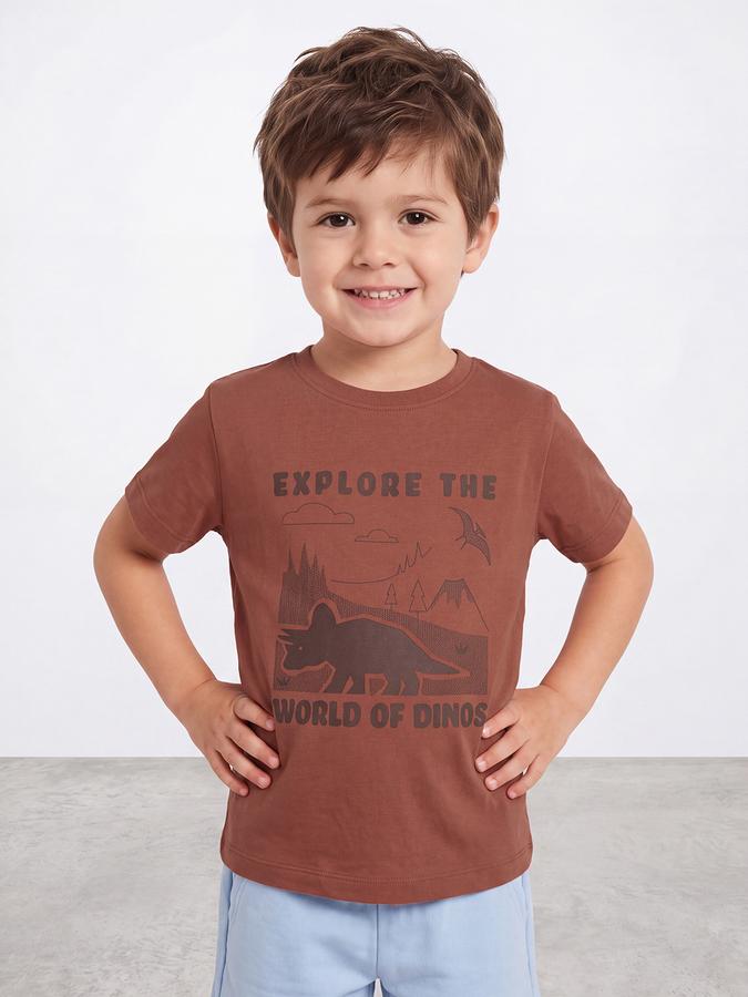 R&B Boys Brown All over Graphic Print Short Sleeves Tshirt