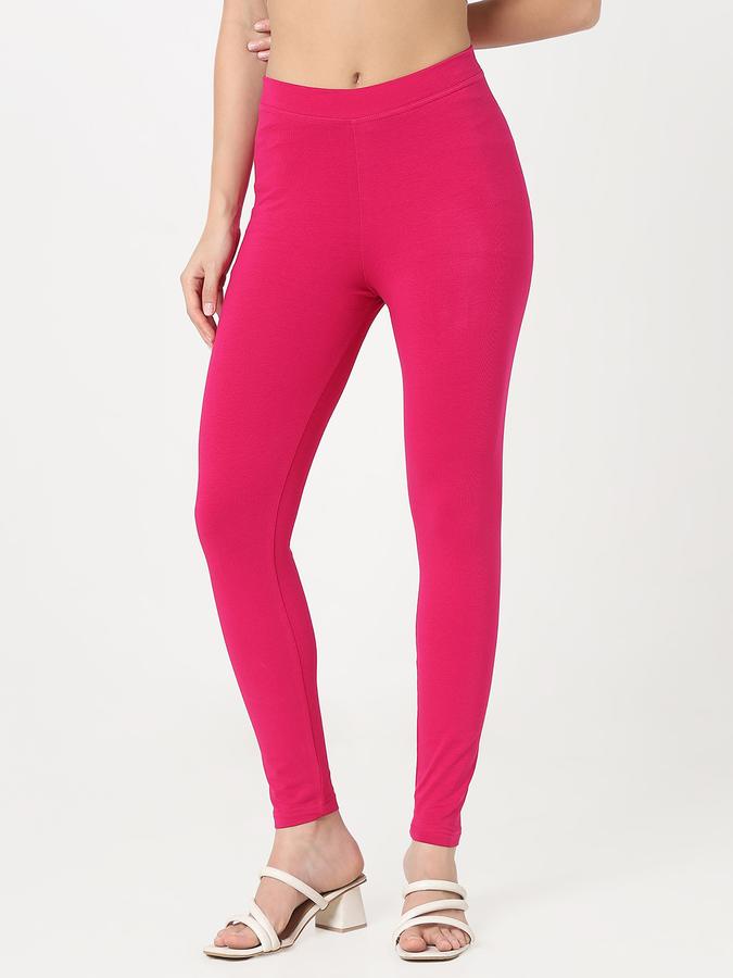 Women Cotton Lycra Elasticated Waist Full Length Solid Leggings