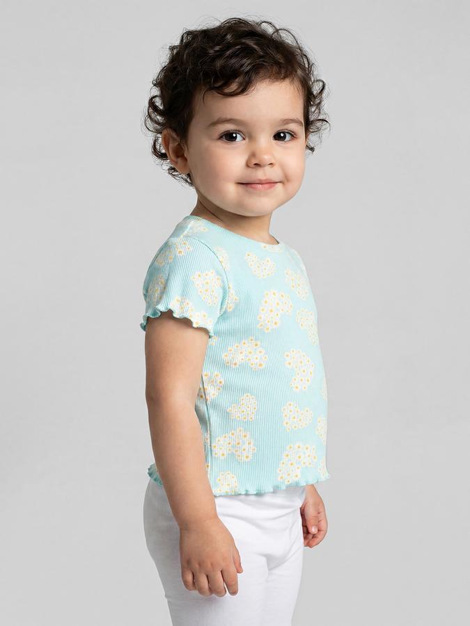 R&B Multi Floral Print Girls Round Neck Regular Fit Short Sleeves T-Shirt 