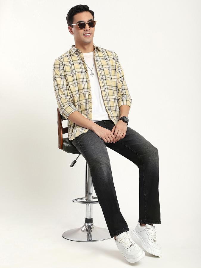 R&B Men's Beige Checked Shirt