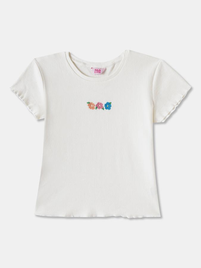 Girls Solid Short Sleeve Embroidered Top with Dungarees Set