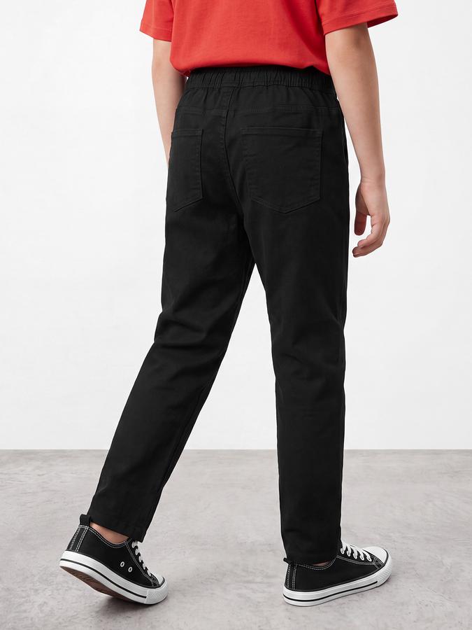 R&B Boys Black Solid Regular Fit Mid Rise Trousers