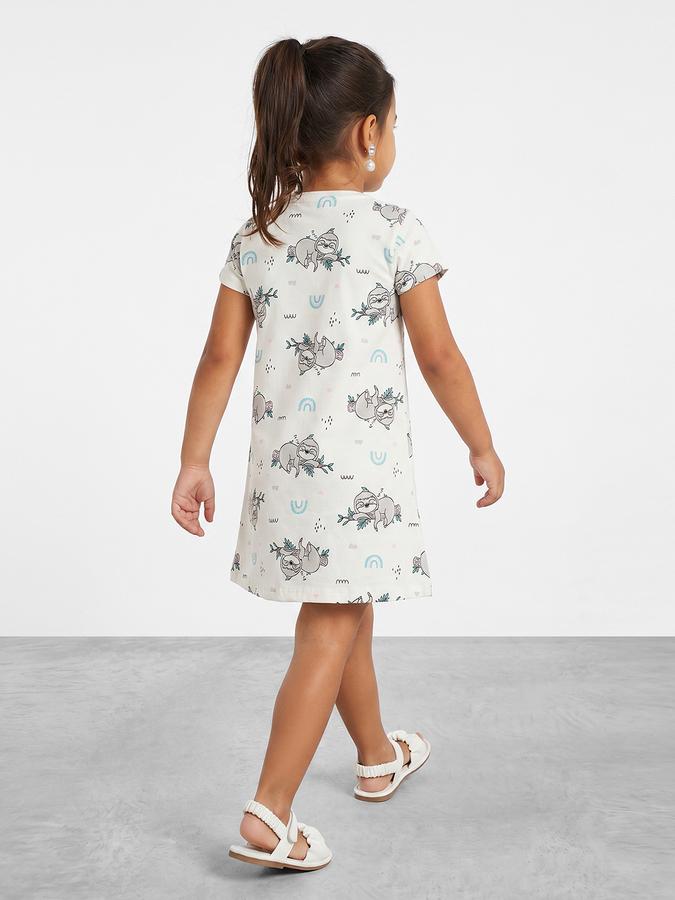 R&B Girl Multi Sloth Graphic Print Pure Cotton Short Sleeves A-Line Dress
