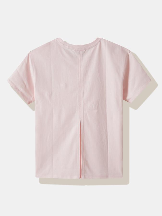 Girls Cotton Regular Fit Crew Neck Short Sleeve Embroidered Top