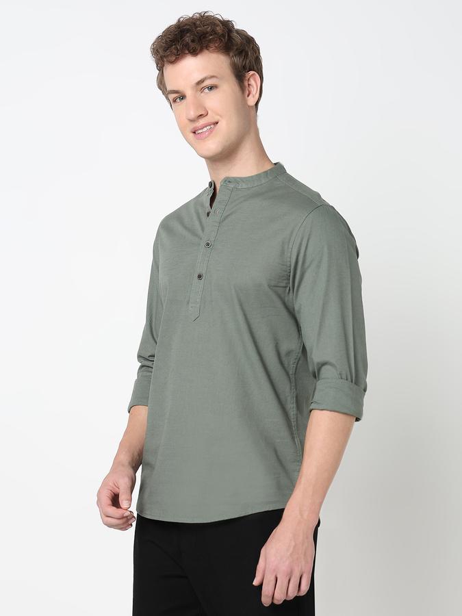HALF PLACKET KURTA SHIRT - SLUB SHIRT SOLID SINGLE POCKET SLIM FIT image number 2