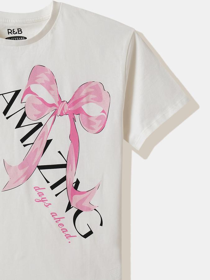 Girls Cotton Regular Fit Crew Neck Graphic T-shirt