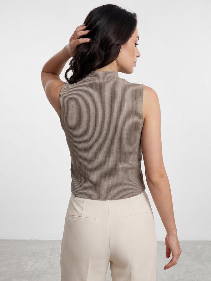 R&B Brown Women Textured Sleeveless Top