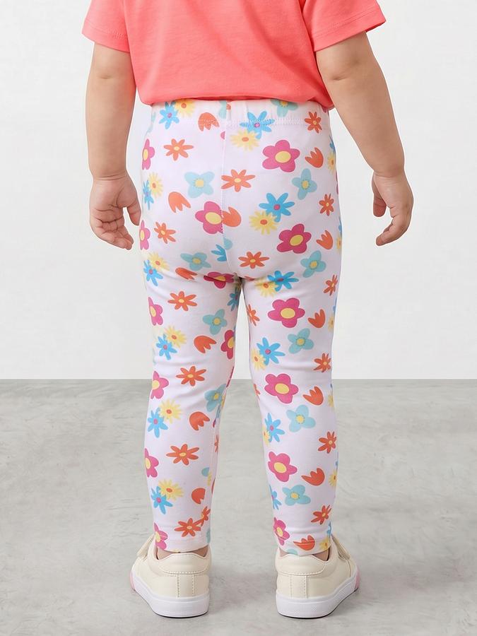 R&B Girl White Printed Cotton Blend Leggings