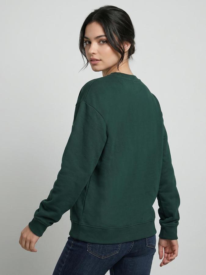R&B Green Cotton Printed Women Sweatshirts